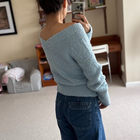 NWT! J. Crew Blue Off-the-Shoulder Sweater Relaxed Fit - Picture 3 of 12